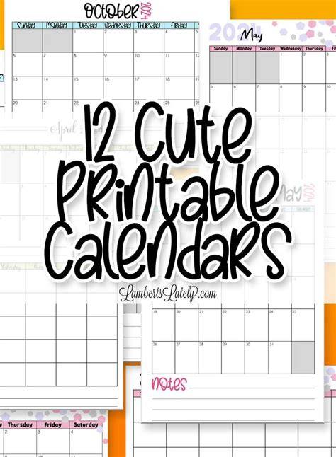 cute printable calendar