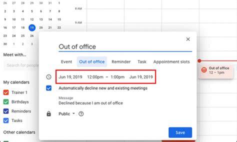google calendar out of office