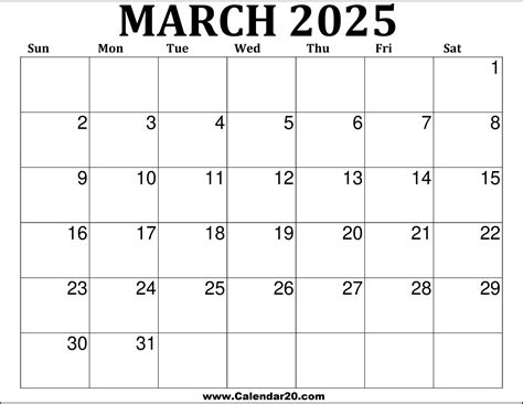 march 2025 calender