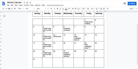 Create A Google Doc Calendar