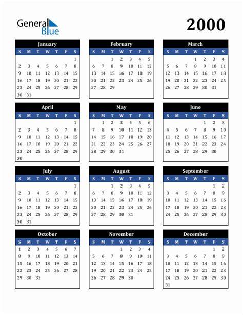 calendar from 2000