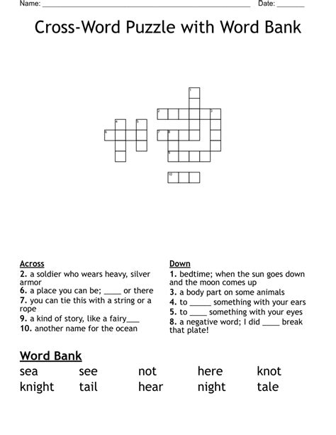 Crossword Puzzles With Word Bank Printable