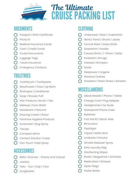 Cruise Packing List Printable