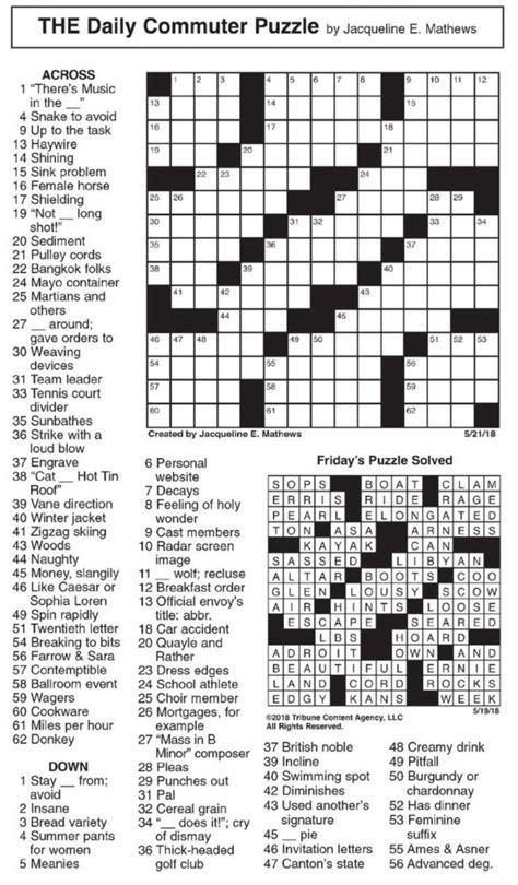Daily Commuter Crossword Printable