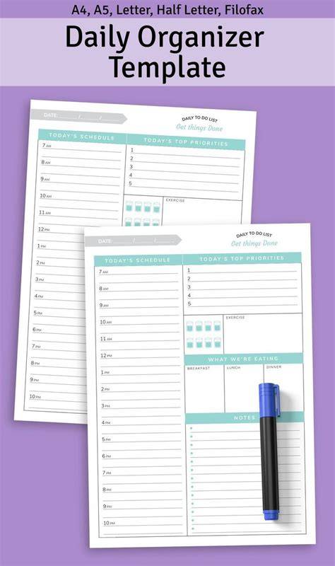 Daily Organizer Template Printable