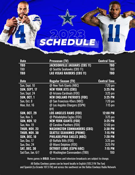 Dallas Cowboys Football Schedule Printable