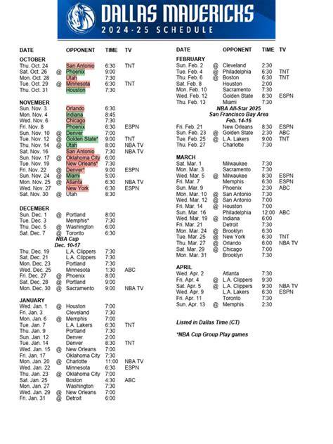 Dallas Mavericks Schedule 2024 25 Printable