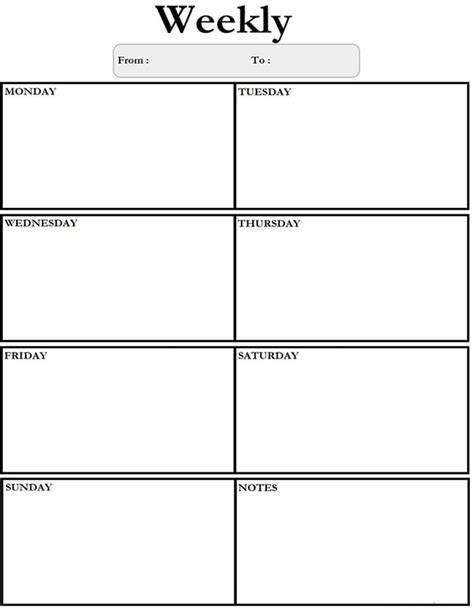 Days Of The Week Printable Calendar