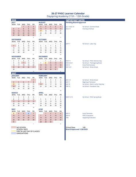 Dayspring Academy Calendar