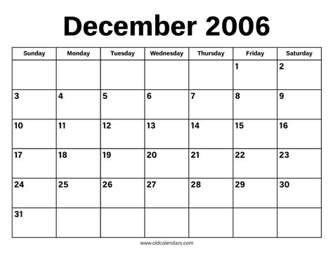 December 2006 Calendar