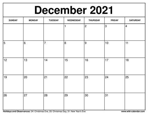 December 2021 Calendar