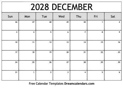 December 2028 Calendar