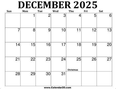 December Calendar For 2025