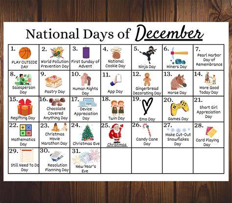December Calendar Holidays