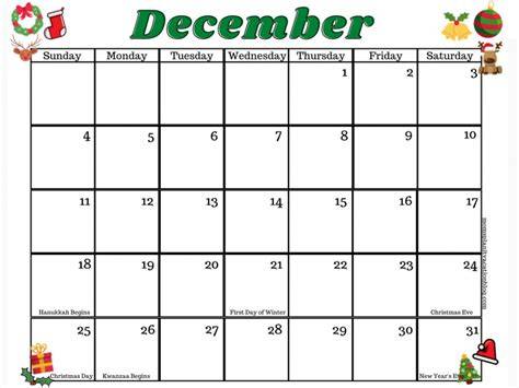 December Calendar Printable Free