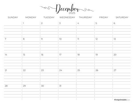 December Calendar With Lines