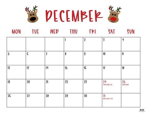 December Editable Calendar