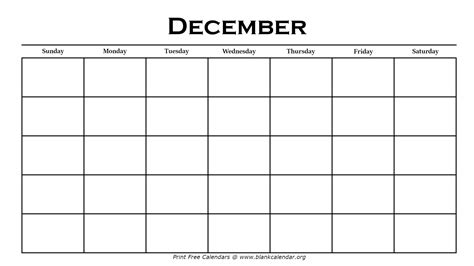December Monthly Calendar Printable