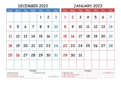 December To January Calendar