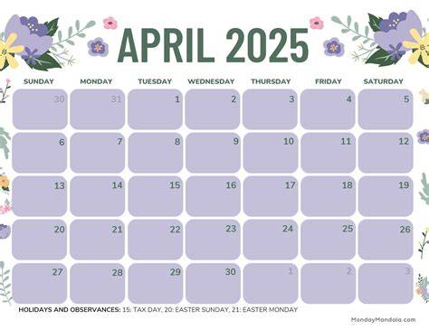 april 2025 calendar printable