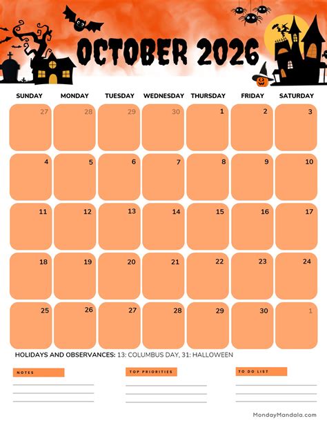 calendar of halloween