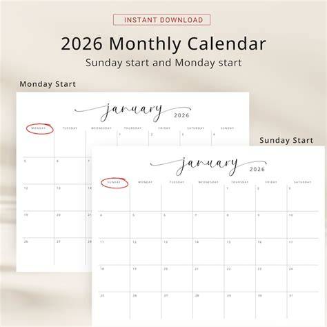 is us calendar start of monday
