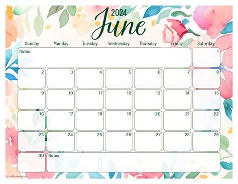 june calendar page printable