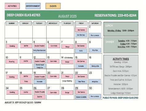Deep Creek Elks Lodge Calendar Pdf
