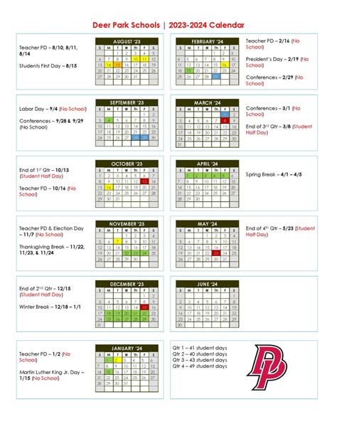 Deer Park Calendar