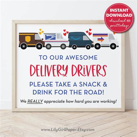 Delivery Driver Snack Sign Printable Free