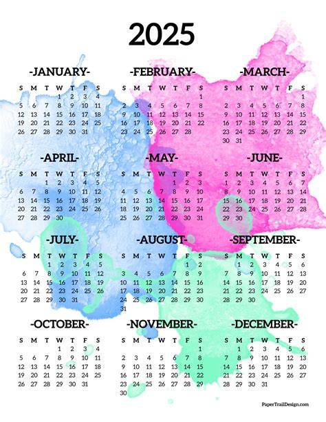 2025 one page calendar