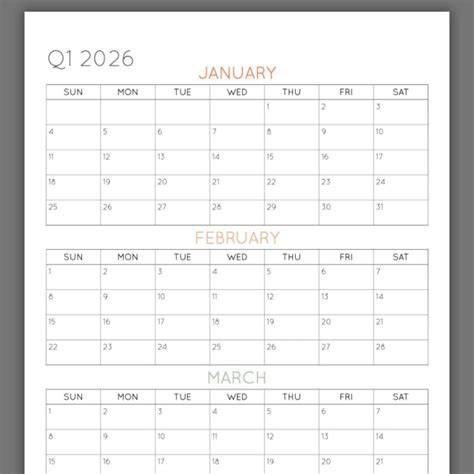 2030 four month overview calendar printable