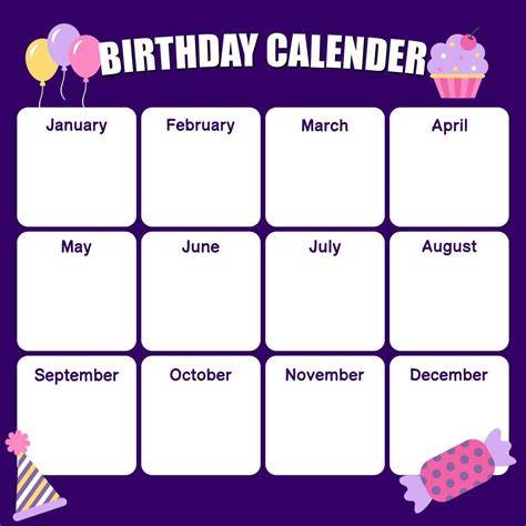 birthday calendar template