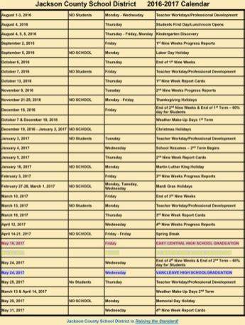 jackson county school calendar
