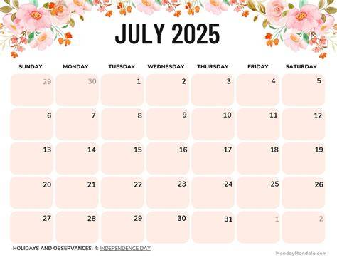 july 2025 calender