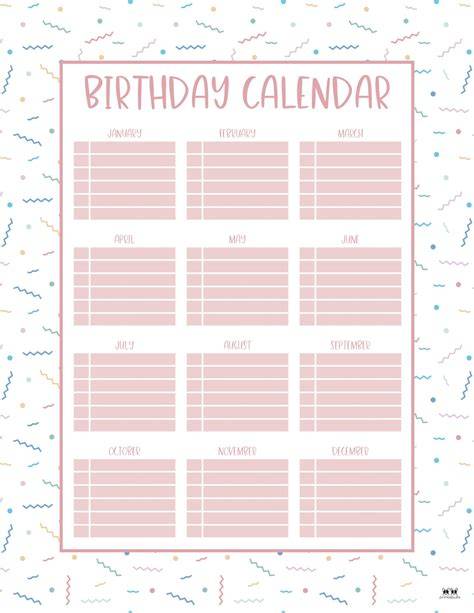 calendar for birthdays