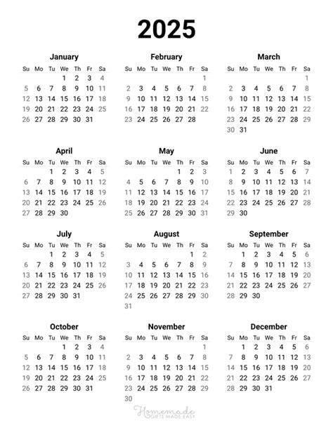 free printable 2025 calendar printable