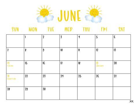june calendar page printable