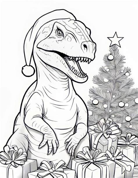Dinosaur Christmas Coloring Page