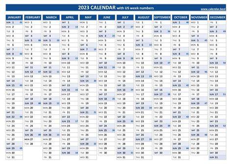 2023 calendar with week numbers excel