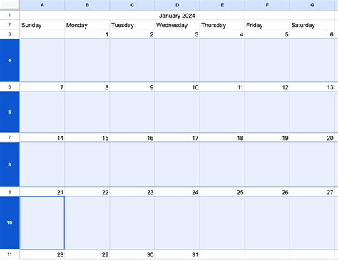 google sheet calendar template
