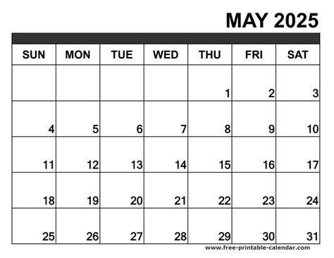 may 2025 calendar