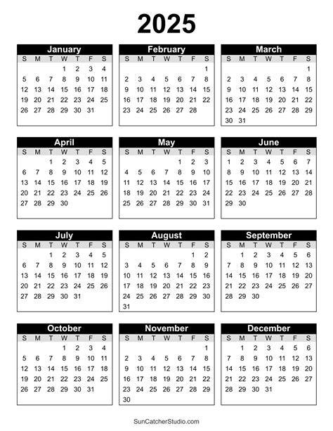 year calendar 2025 printable
