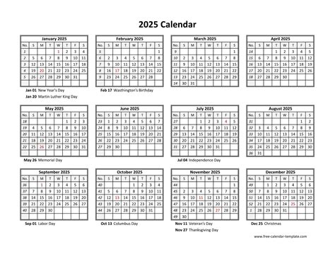 2025 holidays calendar