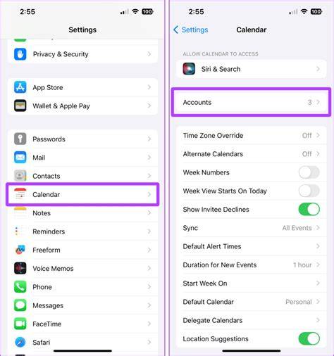calendar settings on iphone