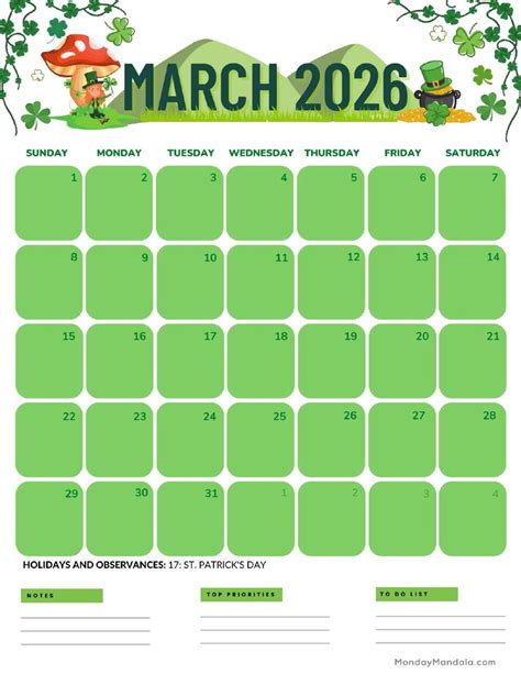calendar st patrick s day