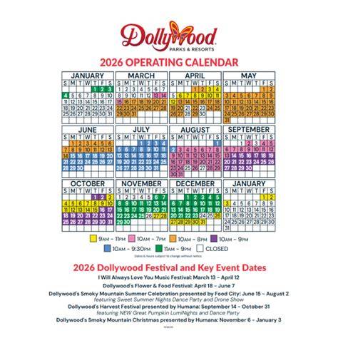 dollywood operating calendar