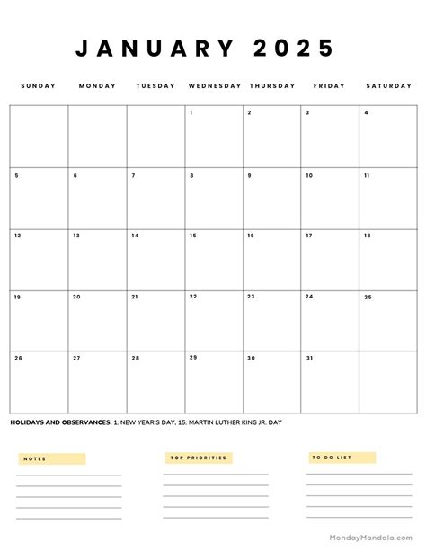 free printable january 2025 calendar