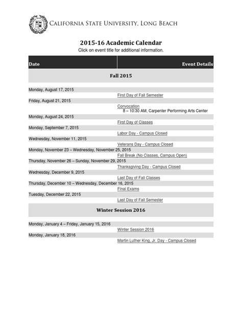 hunter academic calendar