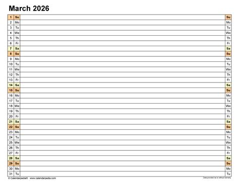 march 2026 calendar